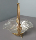 Vintage Glass Basket w/ Gold Holder And Handle - 8 1/2" tall - l kgr