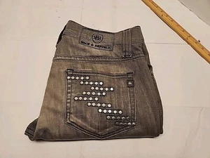 ROCK & REPUBLIC COLBURG Button Fly Gray  Studded Back Pockets Size 32x30 - Picture 1 of 12