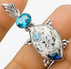 Pendentif en argent sterling 925 granit naturel K2 avec azurite et topaze - Photo 1/1