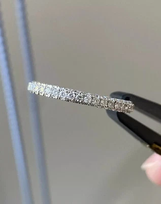 Round Cut 1.05 Ct Natural Diamond Wedding Eternity Band 14K White Gold Ring 5 6 - Image 1 of 4