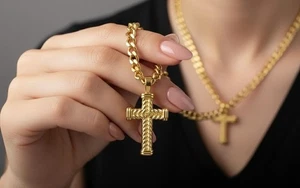 14K Solid Gold Rope Cross Pendant 7g Unisex White Yellow Rose Gold 30x20mm - Picture 1 of 8