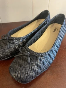 Trotters Flats T2122 Mujer 11 W Azul Marino Tejido Cuero Sin Cordones Puntera Cuadrada Arco - Imagen 1 de 9