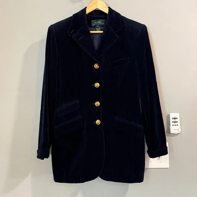 Blazer Lauren Ralph Lauren Mujer Azul Marino Terciopelo Botón Dorado Estilo Ecuestre Talla 10 Foto 1 de 4
