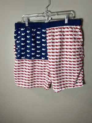 Bañador Vineyard Vines para hombre grande forrado bandera americana ballenas rojo blanco azul Foto 1 de 4