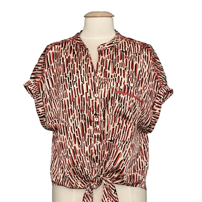 Top Umgee Mujer L Naranja Negro Satinado Botón Slouchy Clásico Retro Boho Oficina Foto 1 de 4