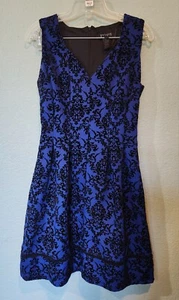 Enfocus Studio Fit Flare Floral Velvet Burnout Dress Whimsigoth Black Blue Sz 6 - Picture 1 of 5