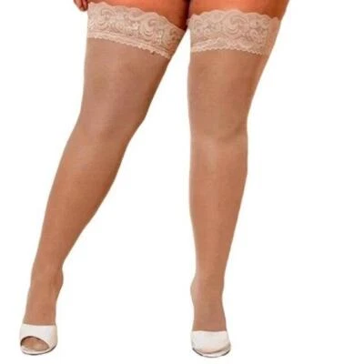 Mujeres Talla Grande Sexy Divertido Encaje Medias Hasta el Muslo Silicona Antideslizantes Seda Calcetines Foto 1 de 4