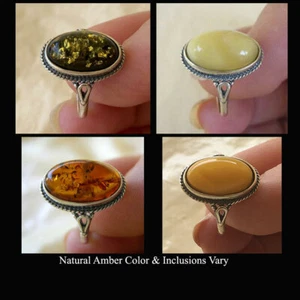 BALTISCHER HONIG, BUTTERSCOTCH oder GRÜN BERNSTEIN & STERLINGSILBER HANDGEFERTIGTER RING - Bild 1 von 25