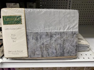 Croscill Palisade 100% Combed Cotton Full Sheet Set SEQ 5726 Silver - Picture 1 of 5