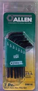 Allen 59816 Short Key Set 7 Pieces, 5/64 to 3/16 in Hex, Alloy Steel USA - Picture 1 of 1