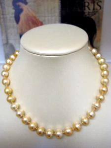 Golden South Sea Natural Cultured Pearl Necklace 10-11mm 14k Clasp 17" - lot ๐ - Picture 1 of 15