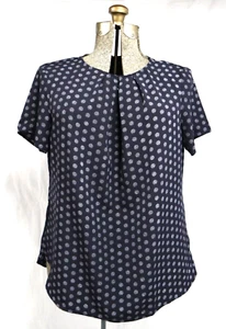 Lands End Outfitters Womens Short Flutter Sleeve Keyhole Blouse 16 Petite Navy - Picture 1 of 15