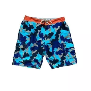 Boden Men's Blue Multi Colored Camo Board Shorts Size 38 Swim Trunks Surfing - Picture 1 of 4