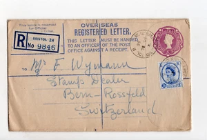 GB QEII 1956 registered letter 10d with St Michaels Hill Bristol to Switzerland - Picture 1 of 3