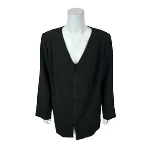 Linea by Louis Dell'Olio Women's V-Neck Zip-Front Jacket Top Solid Black Size 14 - Picture 1 of 2