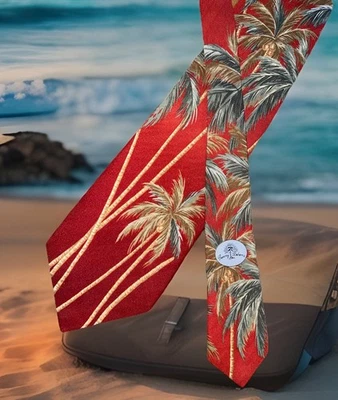 Tommy Bahama Corbata Hombres Corral Oscuro Puesta de Sol Palmeras Playa Resort Boda Foto 1 de 4