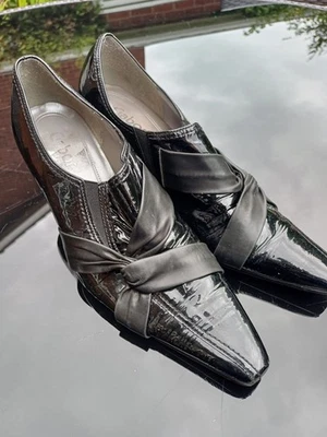 ZAPATOS GABOR CHAROL NEGRO CUERO UK 6 TACONES RETRO PUNTA DEDOS RETRO Foto 1 de 4