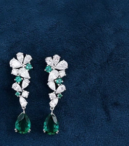 3Ct Pear Cut Lab-Created Emerald Drop & Dangle Earrings 14K White Gold Plated - Picture 1 of 4