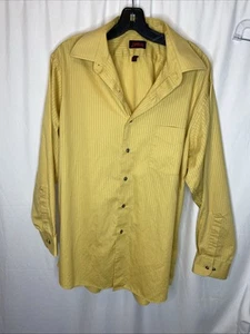 J GARCIA Button Dress Shirt Mens Size Large 16 1/2-32/33 Yellow Striped - Picture 1 of 3