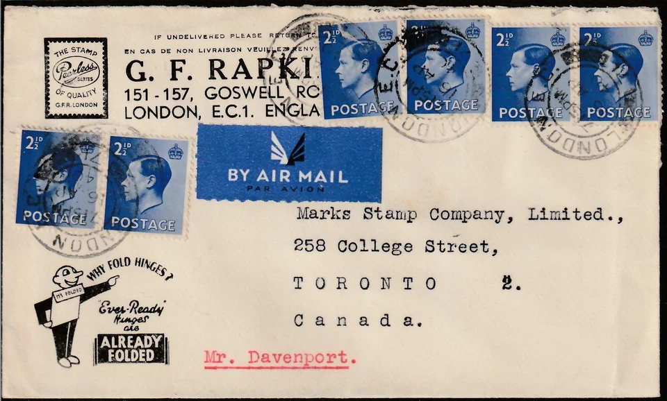 GB в Канаду Лондон Эдуард VIII 2d полпенни x 6 RAPKIN альбомы иллюстрированный 1940 - Изображение 1 из 1