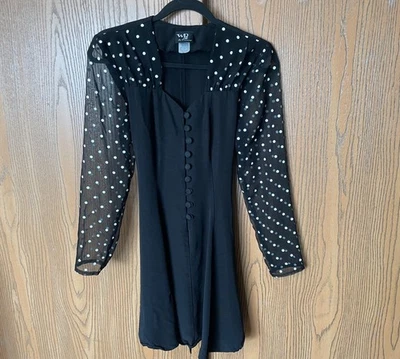 VESTIDO VINTAGE WD2 BY DIAMOND TALLA 7/8 BLANCO Y NEGRO LUNARES MANGAS LARGAS TRANSPARENTES Foto 1 de 4