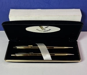 Juego de bolígrafos y lápices mecánicos vintage centenarios tono dorado, caja de terciopelo negro - Imagen 1 de 8