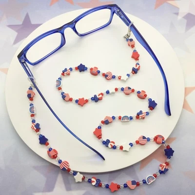 Collar de anteojos 4 de julio, cadena patriótica de anteojos, gafas americanas Foto 1 de 4