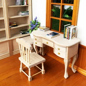 Wooden 1:12 Doll House Dollhouse Table Chair Desk Drawer Mini Furniture Study - Picture 1 of 12