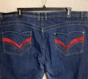Apple Bottoms Jeans Womens 24 Blue Denim Red Embroidered Y2K Party Wide Leg - Picture 1 of 15