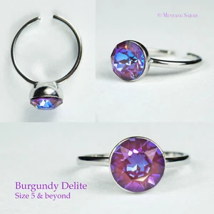 Swarovski Crystal Rhodium Plated Adjustable Ring Burgundy Delite Holographic - Picture 1 of 6