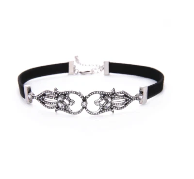 Vintage Style Day Collar With Crystals black silver choker bdsm necklace owned - Image 1 of 2