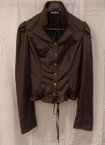 Scarlet Darkness Black Ruffled - Button Up - Long Sleeve- Tie Back Top - Size M - Picture 1 of 4