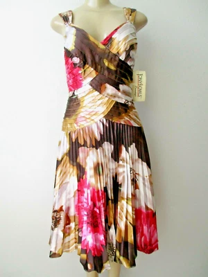 Vestido Floral Tony Bowls Sin Mangas Marrón Multicolor Talla 4 Hasta la Rodilla Nuevo con Etiquetas Foto 1 de 4