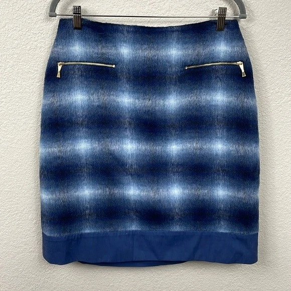 Falda Kate Spade Blur a Cuadros Suave Mezcla de Lana Cremallera Bolsillo Azul Lápiz Recto Foto 1 de 4