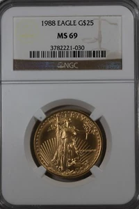 1988 25.00 NGC MS 69 EAGLE AMERICAN GOLD EAGLE (AGE) , GOLD - Picture 1 of 2