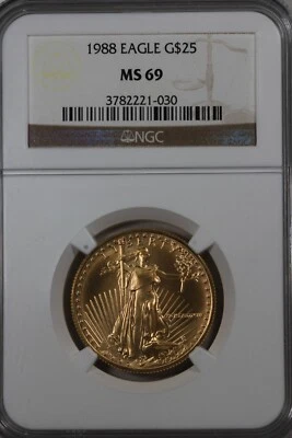1988 25.00 NGC MS 69 EAGLE AMERICAN GOLD EAGLE (AGE) , GOLD - Image 1 of 2