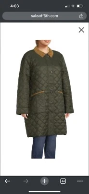 Barbour 女式灯芯绒 Hollingworth 绿色长款绗缝外套,尺寸 2x — 第 1/4 张图片
