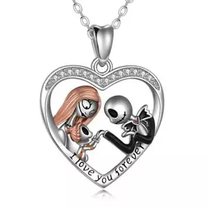 Skeletons Family Necklace, Jack Skellington And Sally, Heart Family Pendant - Picture 1 of 5