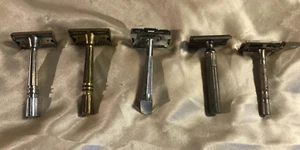 Lote de 5 maquinillas de afeitar de seguridad vintage 3 gemas 1 Gillette y 1 hechas en Alemania - Imagen 1 de 14