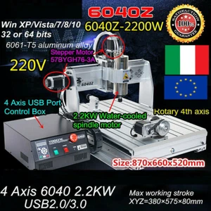 『IT』 4 Axis CNC 6040 2.2KW USB Milling Cutter Engraving Machine Wood Router 220V - Foto 1 di 14