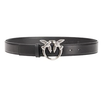 PINKO Cintura Donna Love Berry Simply Belt H3 Z99O Fibbia Argento Colore Nero - Immagine 1 di 2