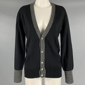 COMME des GARCONS 1980s Size S Black Grey Wool Knit Buttoned Cardigan - Picture 1 of 7