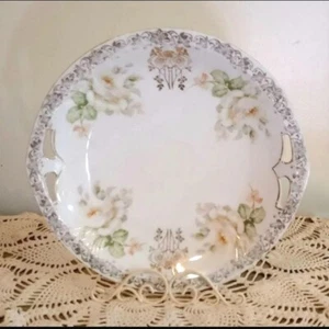 Antique PK Silesia 10" Cake Server Ivory Gold Rose Tent Crown 1914-1922 Germany  - Picture 1 of 10