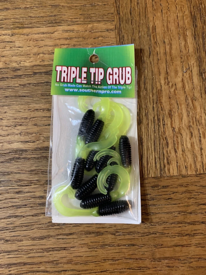 Southern Pro Bait Triple Tip Grub Blk Silk Chartreuse - Image 1 of 3