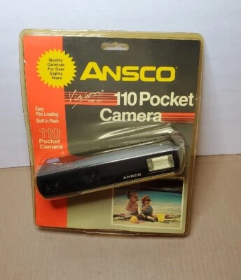 Vintage Ansco Vision 110 Black Pocket Camera Built In Flash w/ Strap NEW SEALED! - Image 1 of 4