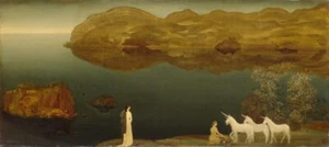 Unicorns Art Print Arthur B. Davies 1906 Symbolist Mythical Dreamscape - Picture 1 of 2