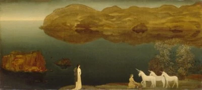 Unicorns Art Print Arthur B. Davies 1906 Symbolist Mythical Dreamscape - Image 1 of 2