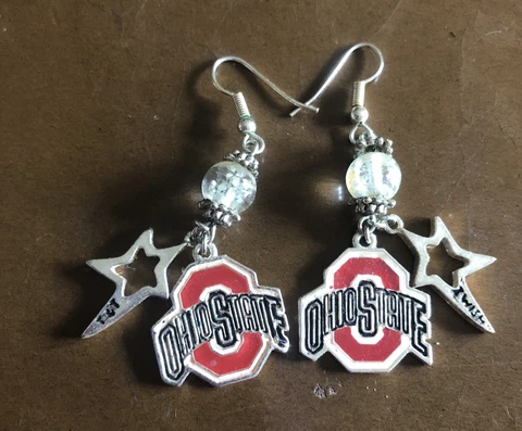 OHIO STATE Buckeyes DANGLE Drop Pierced EARRINGS w/ “I Wish” Star Charm 2” Long Cover