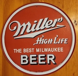 Miller High Life Milwaukee Beer Tin Metal Round Sign Vintage/Retro Look NEW USA - Picture 1 of 4
