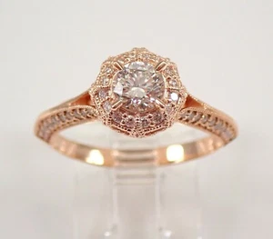 14K Rose Gold Diamond Halo Engagement Ring Size 7 Unique Modern Design - Picture 1 of 9